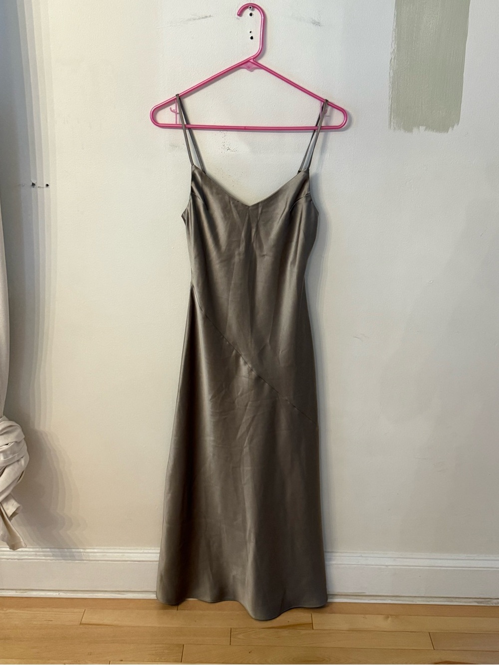 Satin Slip Dress in Taupe - Elegant Spaghetti-Strap Midi